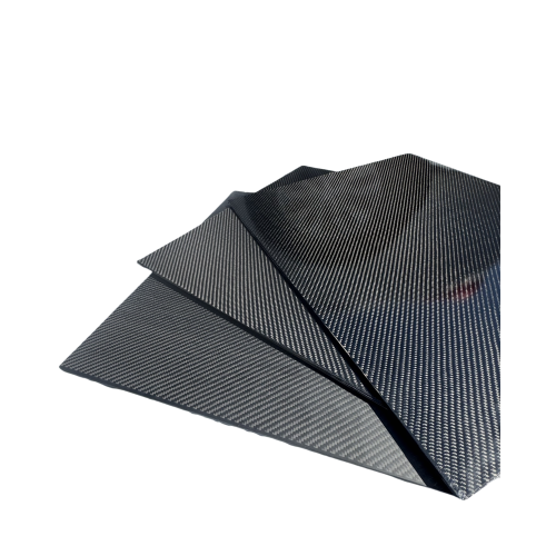 Three diagonal front views of carbon fiber plates with matte, semi-matte and glossy finishes Three diagonal front views of carbon fiber plates with matte, semi-matte and glossy finishes