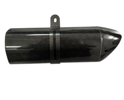 Carbon fiber exhaust pipe and carbon fiber clamp from the front view Carbon fiber exhaust pipe and carbon fiber clamp from the front view