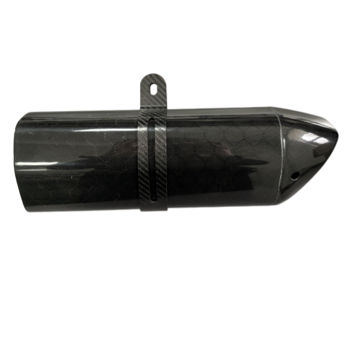 Carbon fiber exhaust pipe and carbon fiber clamp from the front view Carbon fiber exhaust pipe and carbon fiber clamp from the front view