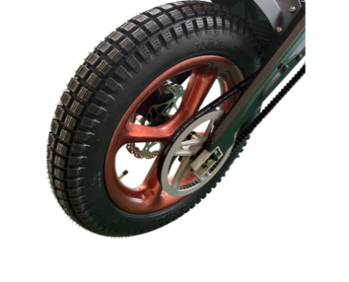 Carbon fiber all-terrain motorcycle - Rear wheel perspective Carbon fiber all-terrain motorcycle - Rear wheel perspective
