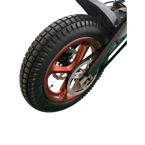 Carbon fiber all-terrain motorcycle - Rear wheel perspective Carbon fiber all-terrain motorcycle - Rear wheel perspective